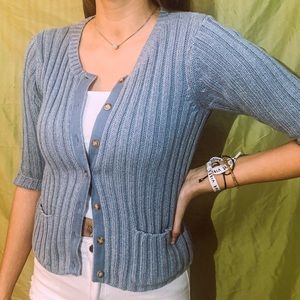 Blue Ribbed Cardigan